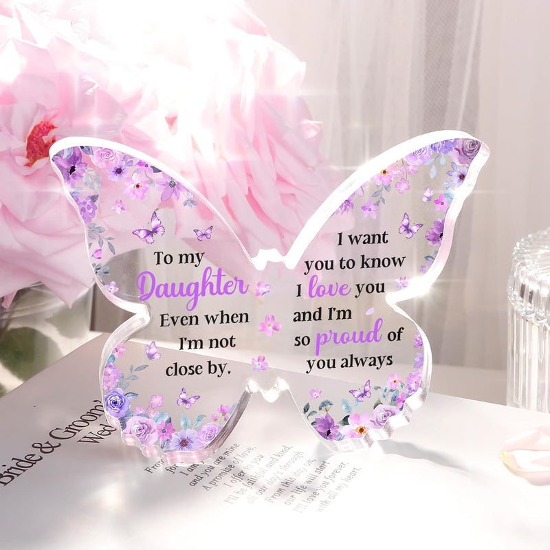 Glydein Valentines Day Gift for Daughter from Mom Dad, Unique Purple Butterfly Acrylic Plaque Desk Decor, Christmas Birthday Gifts for Daughter Adult Graduation, 5 x 3.8 x 0.5 inches - Image 5